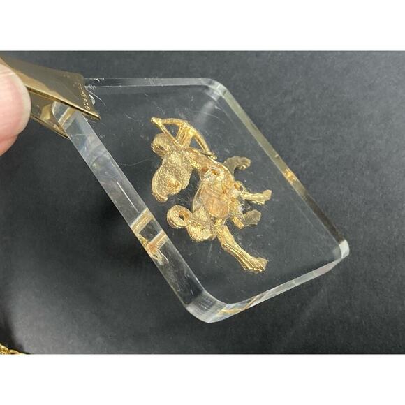 Vtg Sagittarius Zodiac Sign Gold Tone Chunky Pendant Necklace Signed Leonardo - Picture 6 of 9